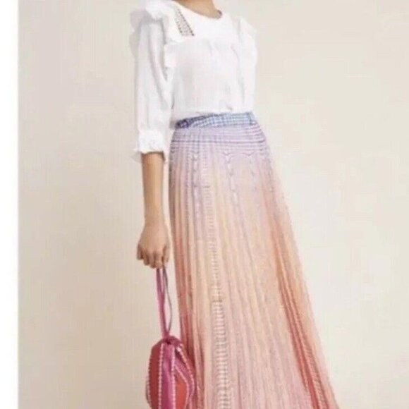 $178 Geisha Designs Anthropologie Dawn Maxi Skirt‎ Orange Motif US 0 UK 4